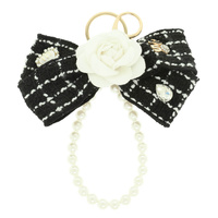 FLORAL TWEED BOW BAG CHARM KEYCHAIN